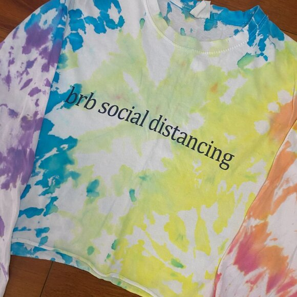 Tie Dye Crop Top size Large brb Social Distancing - Picture 4 of 6